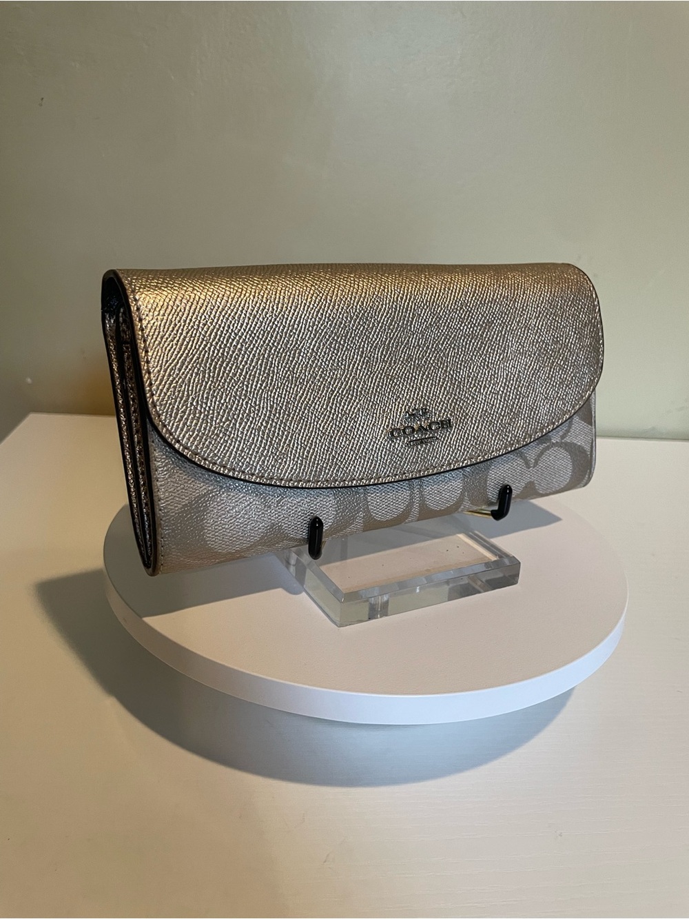Coach Metallic Signature Clutch in Champagne Silver